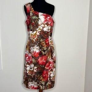 DONNA RICCO NEW YORK One Shoulder Floral Ruched Side Dress 8